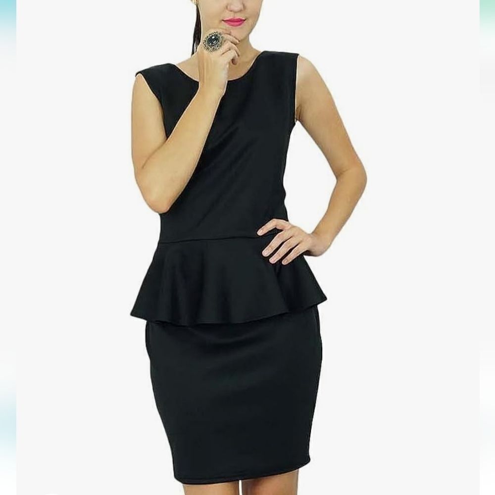 H&M SOLID CLASSIC PEPLUM WIGGLE PENCIL MIDI WOMEN'S BODYCON DRESS